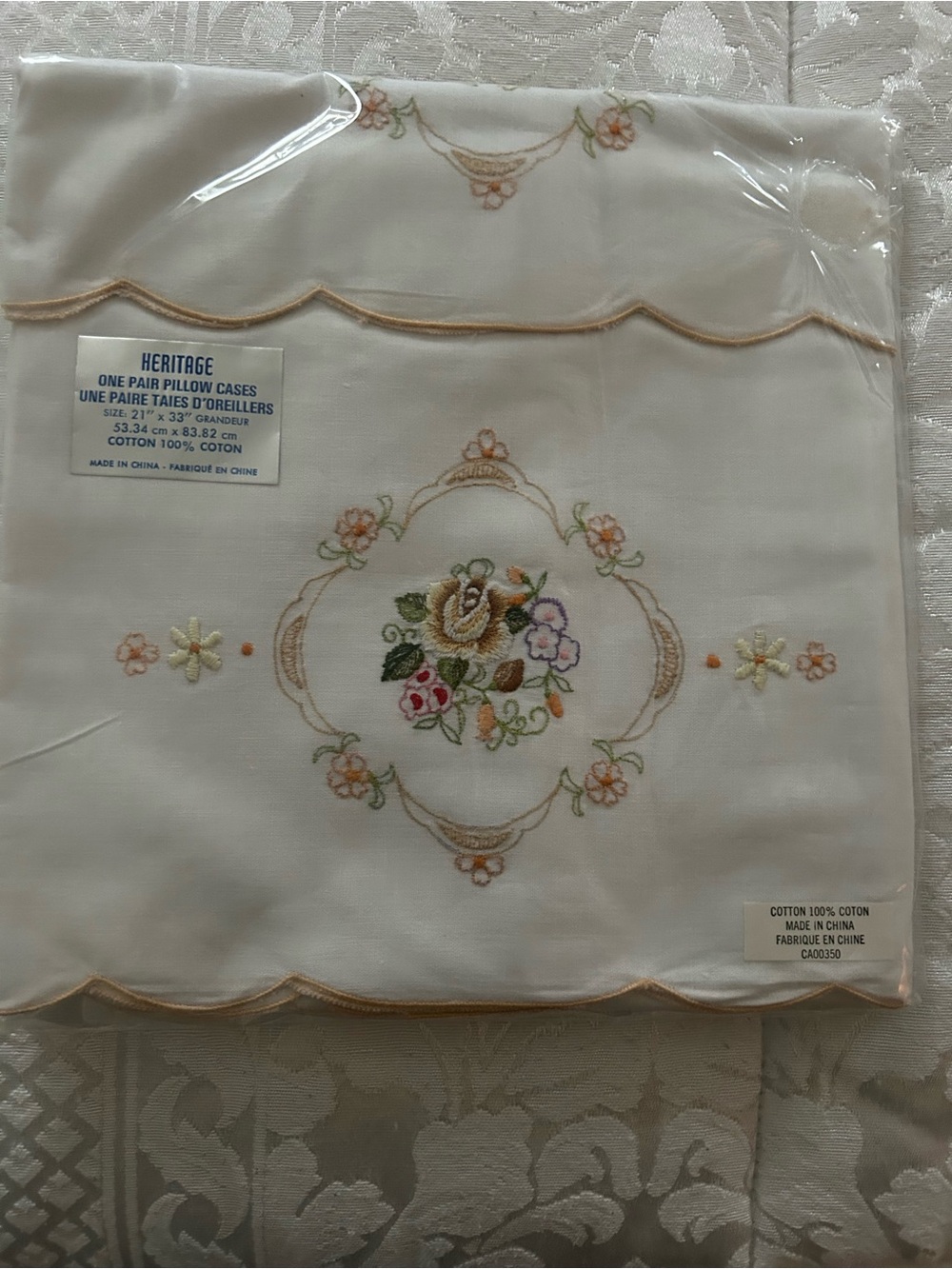 Heritage White Pillowcase with Pastel Floral Embroidery - Vintage (new)